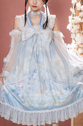 Light Blue Dreamland Chinese Style Bowknot Ruffled High Waisted Sweet Lolita JSK Dress